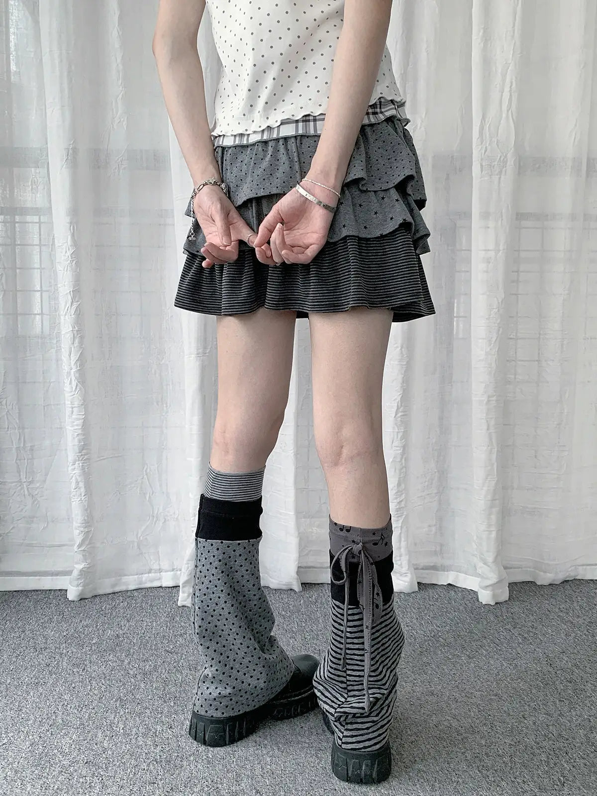 Striped Polka Dot Layered Socks OLA013