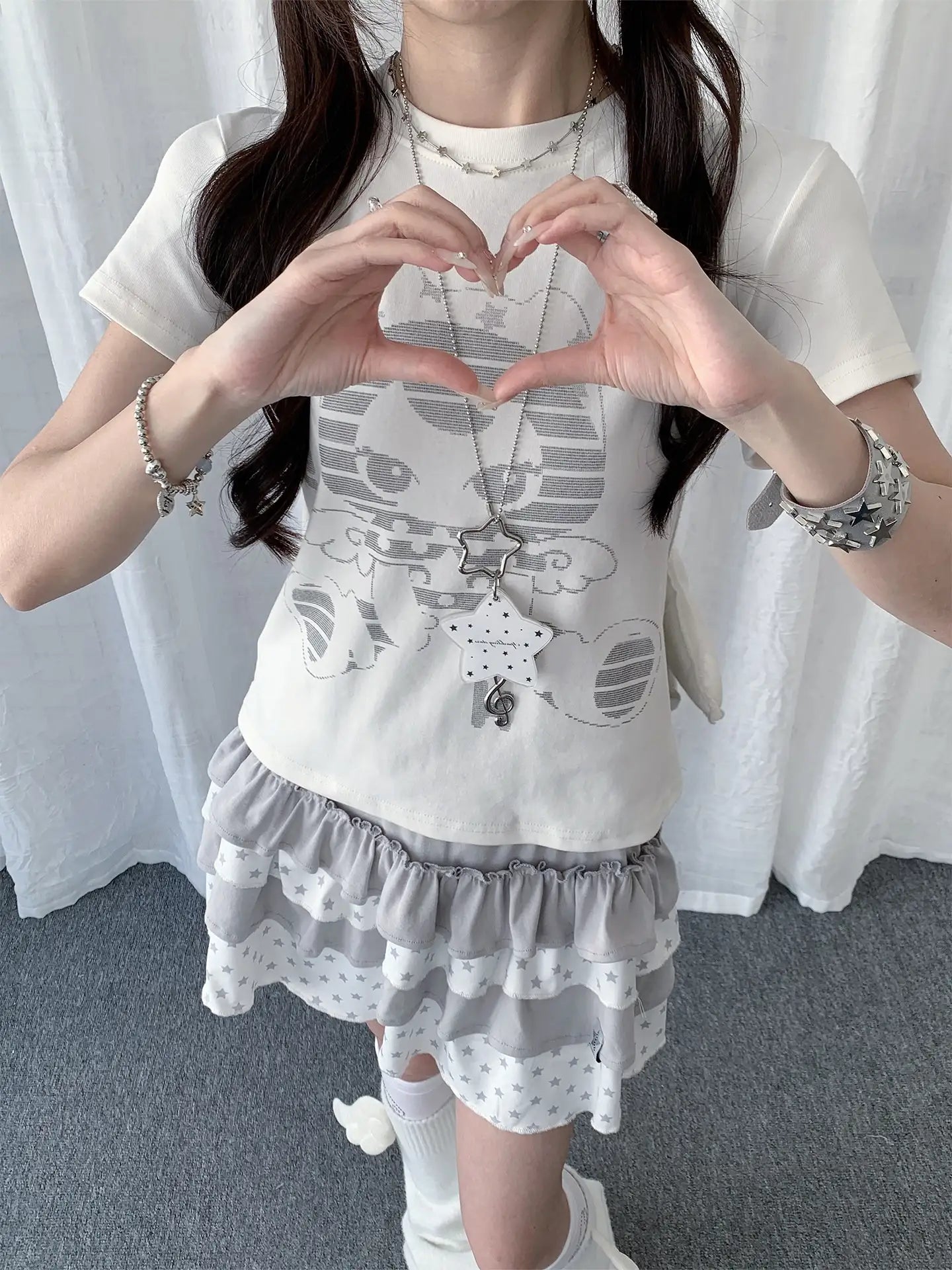 Cat Graphic Slim Fit Tee Y2K oliviroa オリヴィオラ