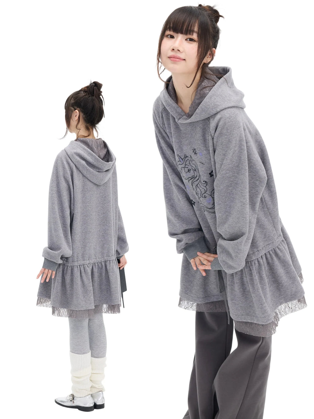 Pony Graphic Long Hooded Sweatshirt Dress OL2398