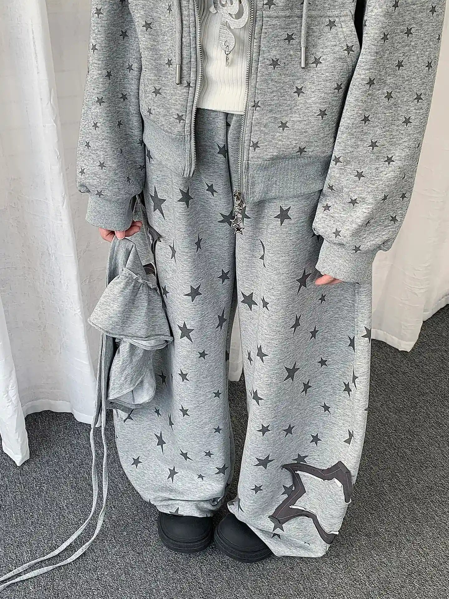 Y2K Star Layered Curved Sweatpants   oliviroa オリヴィオラ
