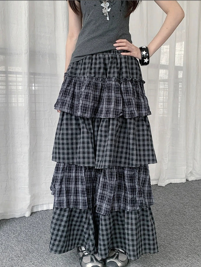 Layered Check Cake Skirt Dress OL2274