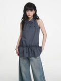 Blue Plaid Sleeveless Shirt oliviroa オリヴィオラ