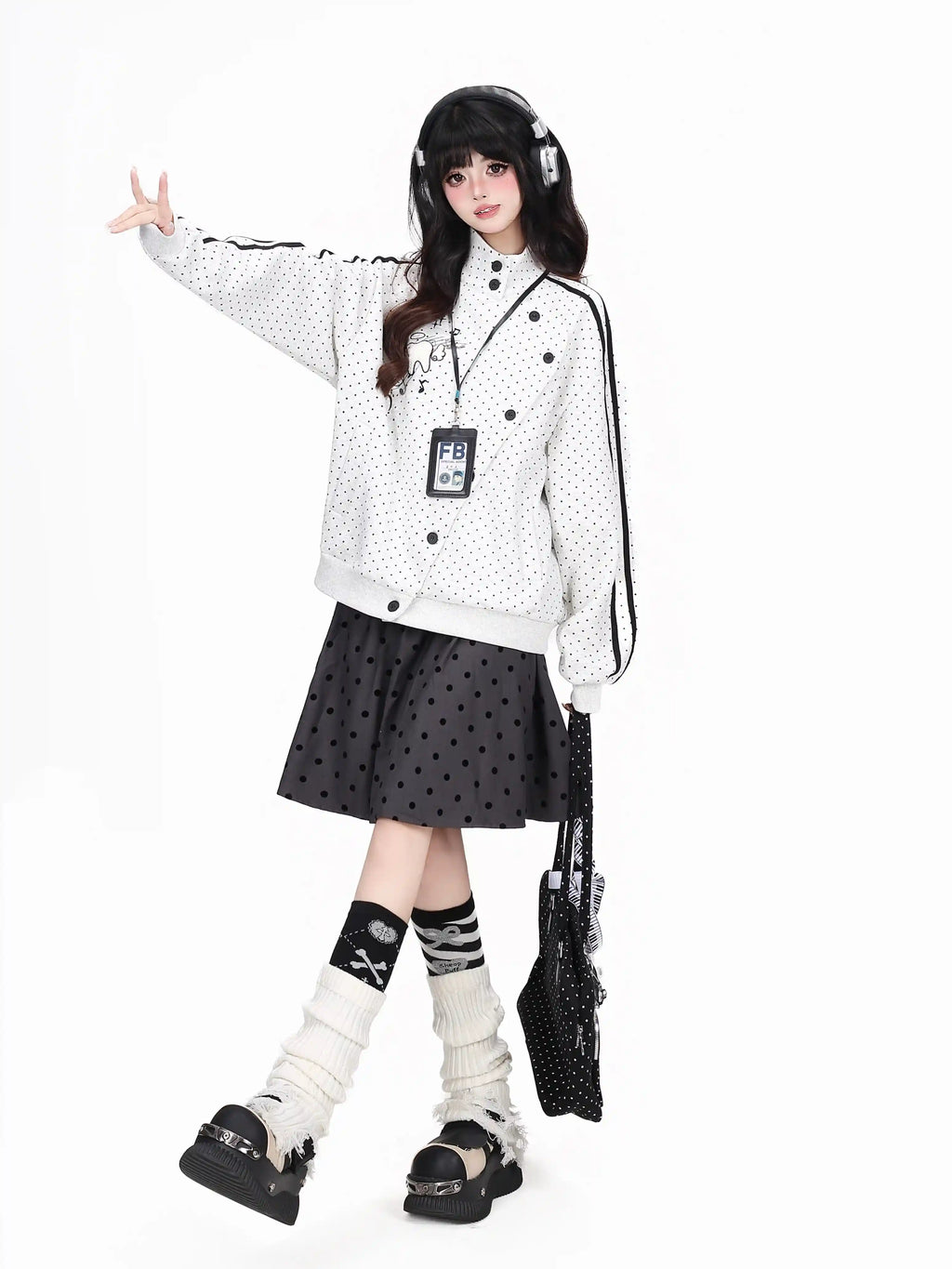 Polka Dot Asymmetric Button Cardigan oliviroa オリヴィオラ