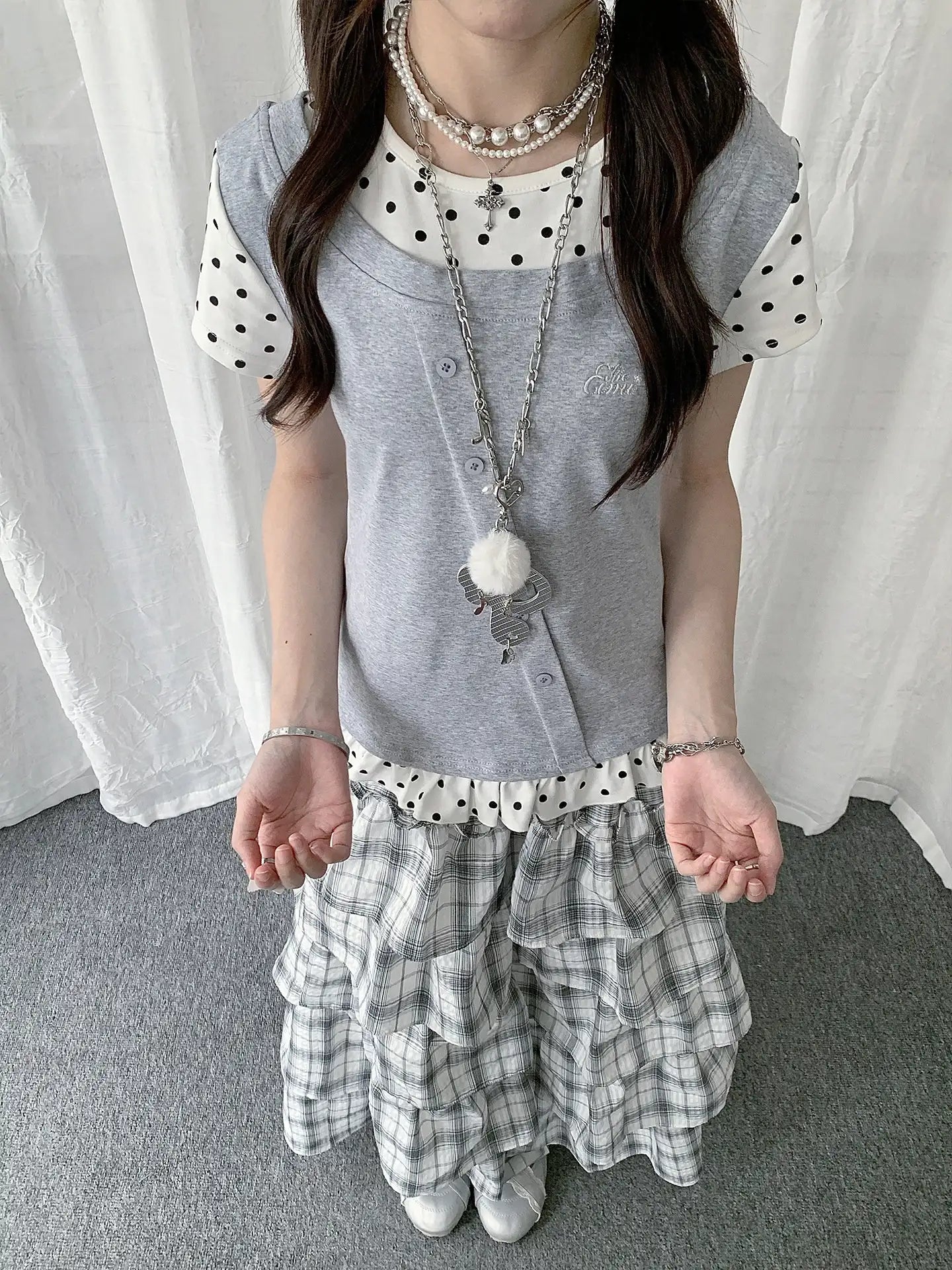 Polka Dot Ruffle Layered Tee OL2391