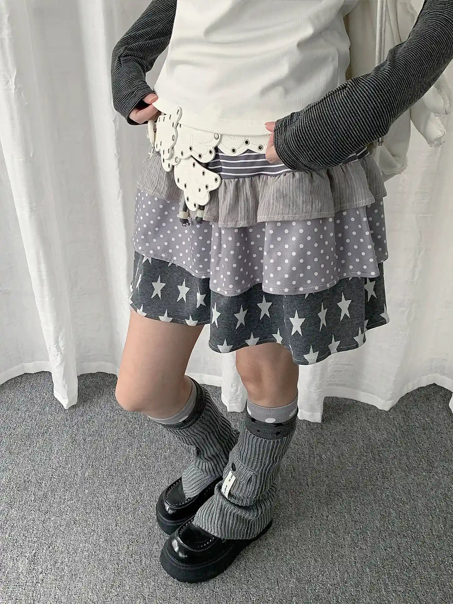 Y2K Star Polka Dot Layered Skirt   oliviroa オリヴィオラ