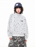 Star Print Oversized Stand Collar Zip Hoodie Cardigan oliviroa オリヴィオラ