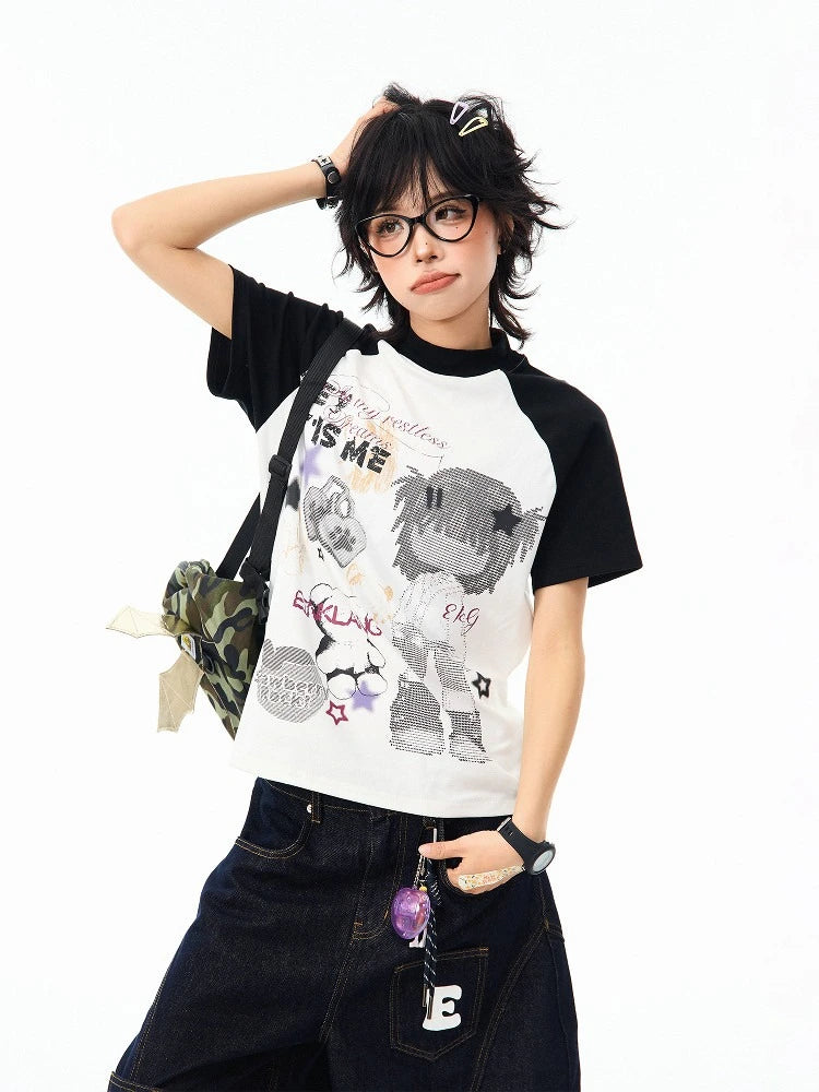 Retro Cartoon Contrast T Shirt oliviroa オリヴィオラ