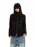 Double Breasted Scarf Collar Cropped Jacket oliviroa オリヴィオラ