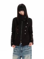 Double Breasted Scarf Collar Cropped Jacket oliviroa オリヴィオラ