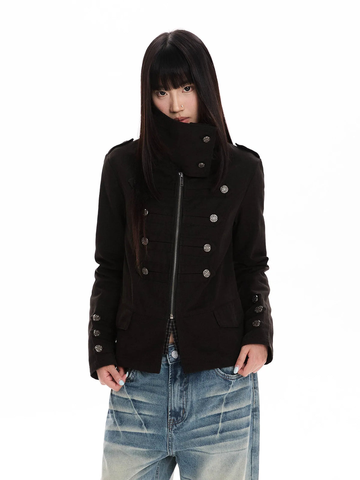 Double Breasted Scarf Collar Cropped Jacket oliviroa オリヴィオラ