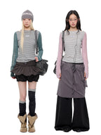 Contrast Stripe Cutout Shoulder T Shirt oliviroa オリヴィオラ