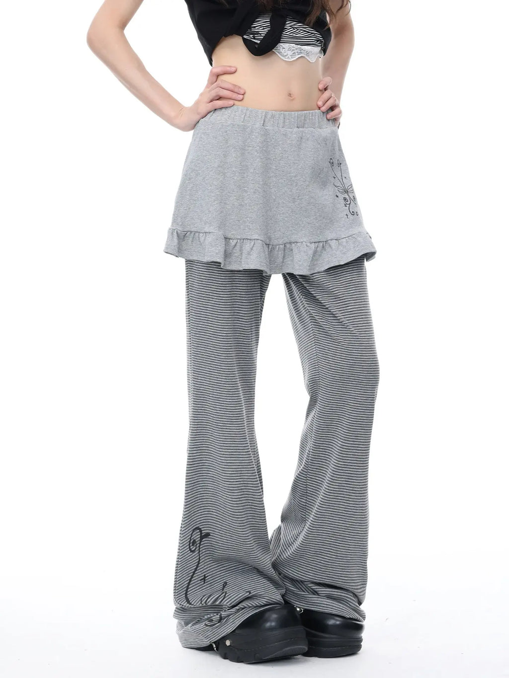 Layered Stripe Flare Pants oliviroa オリヴィオラ