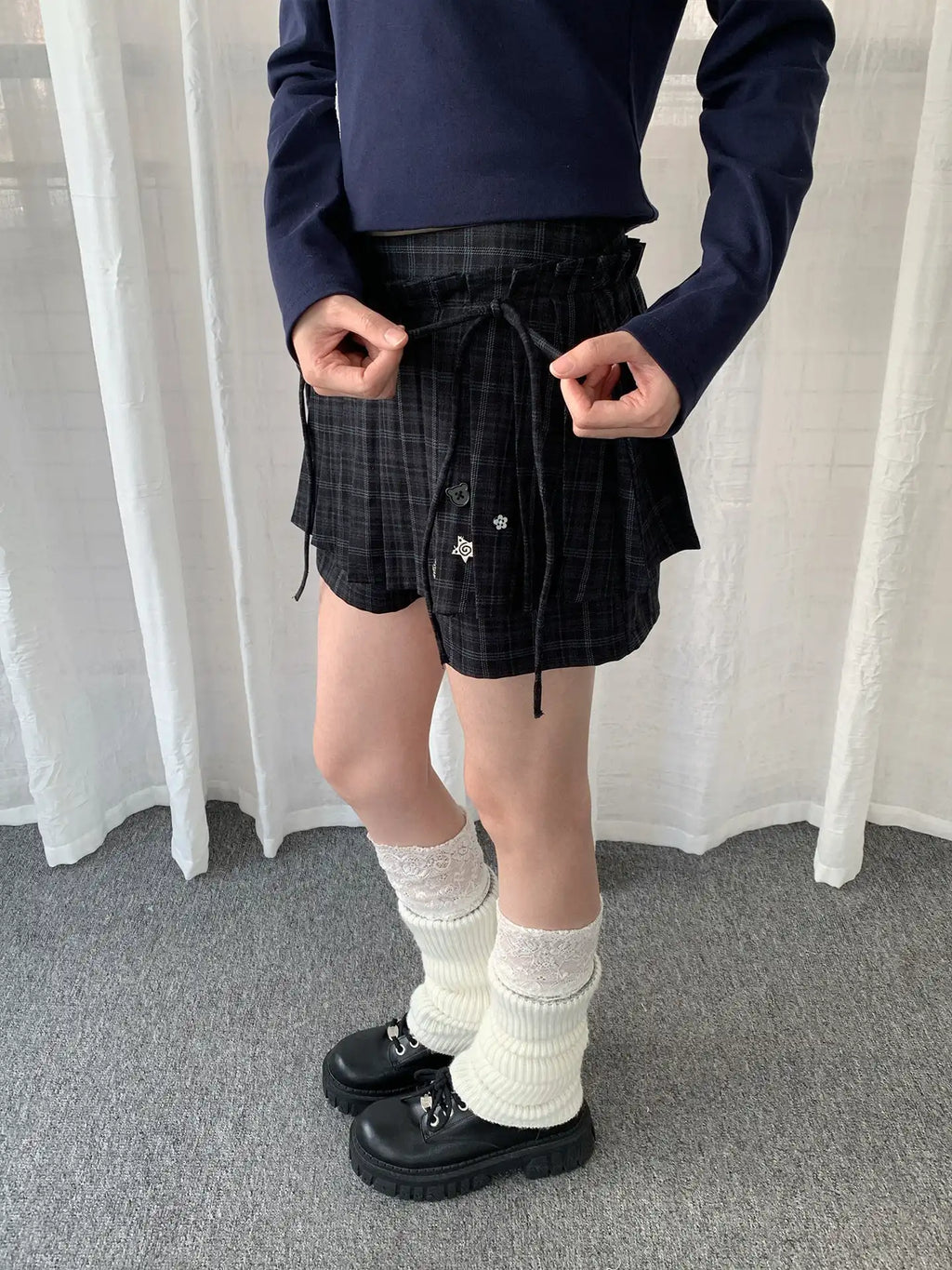 Plaid Skirt-Layered Shorts oliviroa オリヴィオラ