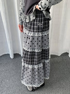 Lace Trim Polka Dot Tiered Midi Skirt OL2439