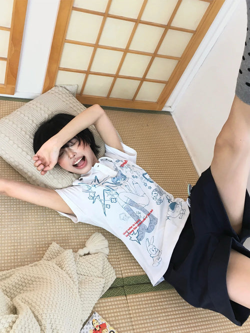 Cartoon Doodle Polo T Shirt oliviroa オリヴィオラ