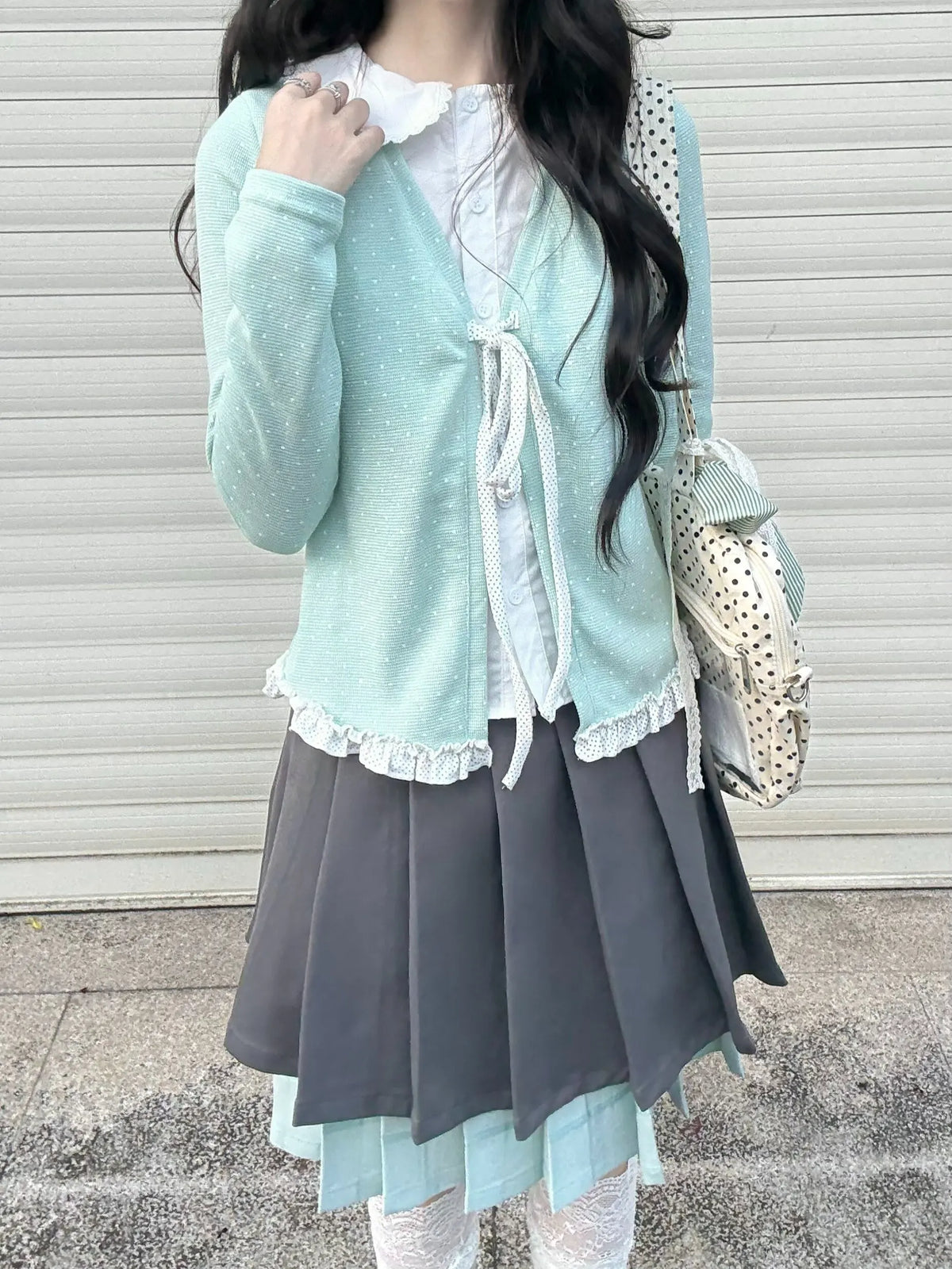 Polka Dot Ribbon Doll Collar Top OL2443