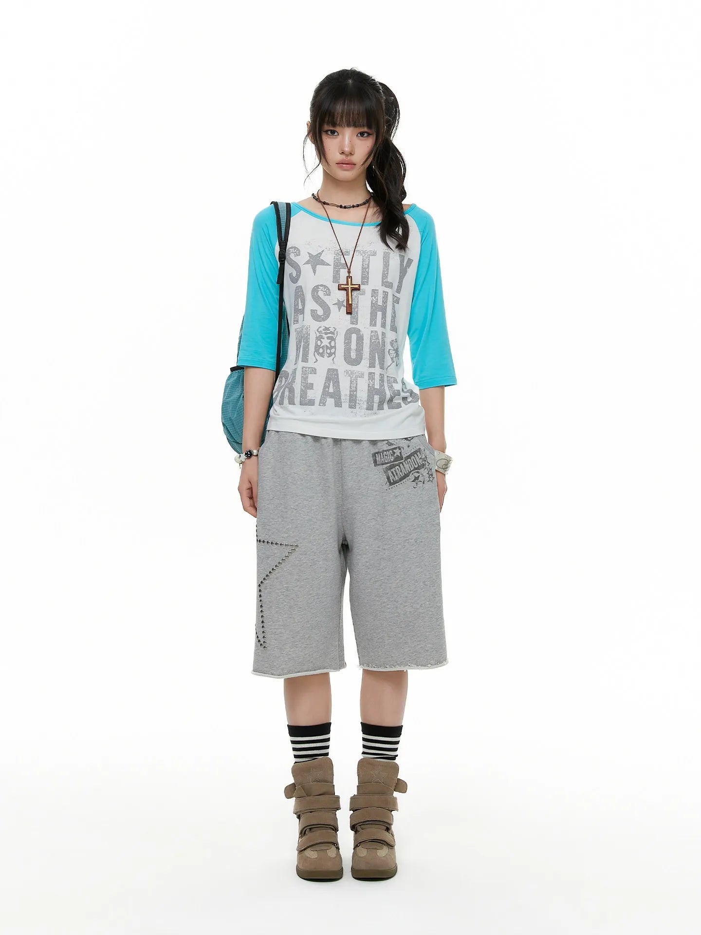 Contrast Raglan Graphic T Shirt OL2379
