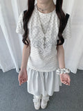 White Polka Dot Heart Note Slim Fit Tee oliviroa オリヴィオラ