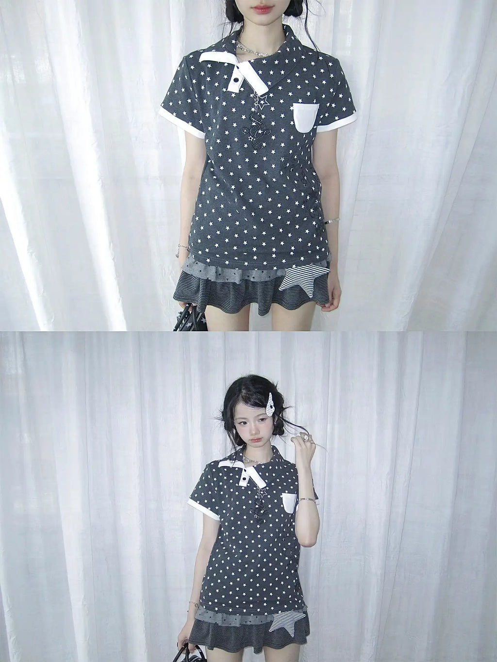 Allover Star Asymmetric Polo Tee OL2388
