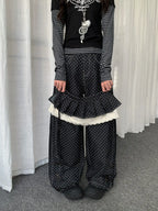 Polka Dot Detachable Skirt Denim Pants oliviroa オリヴィオラ