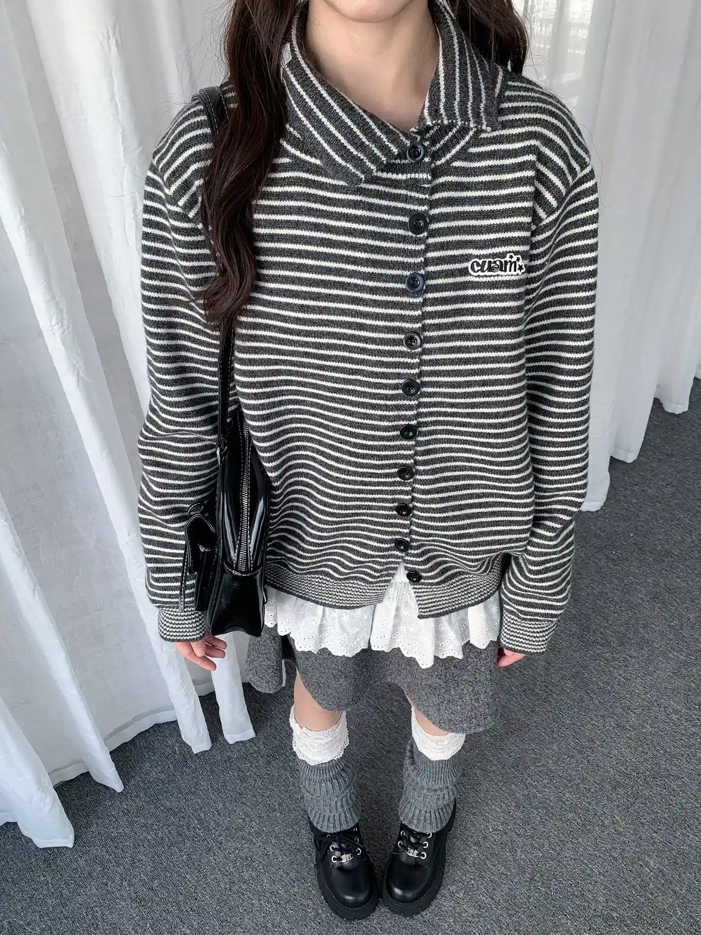 Vintage Y2K Striped Collared Cardigan   oliviroa オリヴィオラ