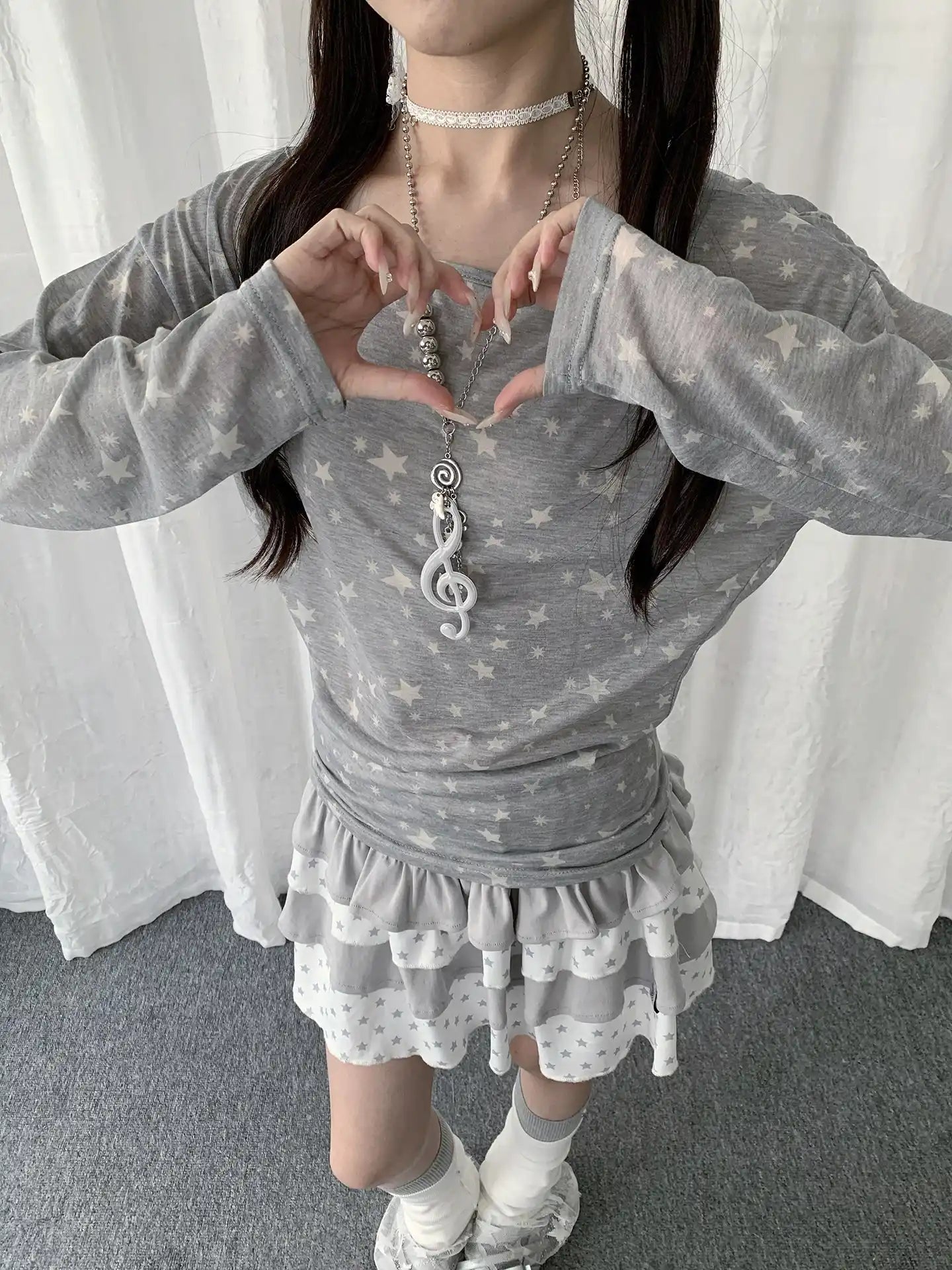 Star Print Slim Long Sleeve Tee OL2282