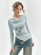 Rabbit Draped Neck Slim Fit Top OL2259