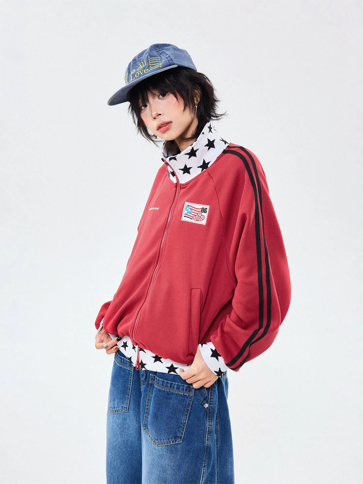 Retro Colorblock Stand Collar Zip Jacket   OL2026