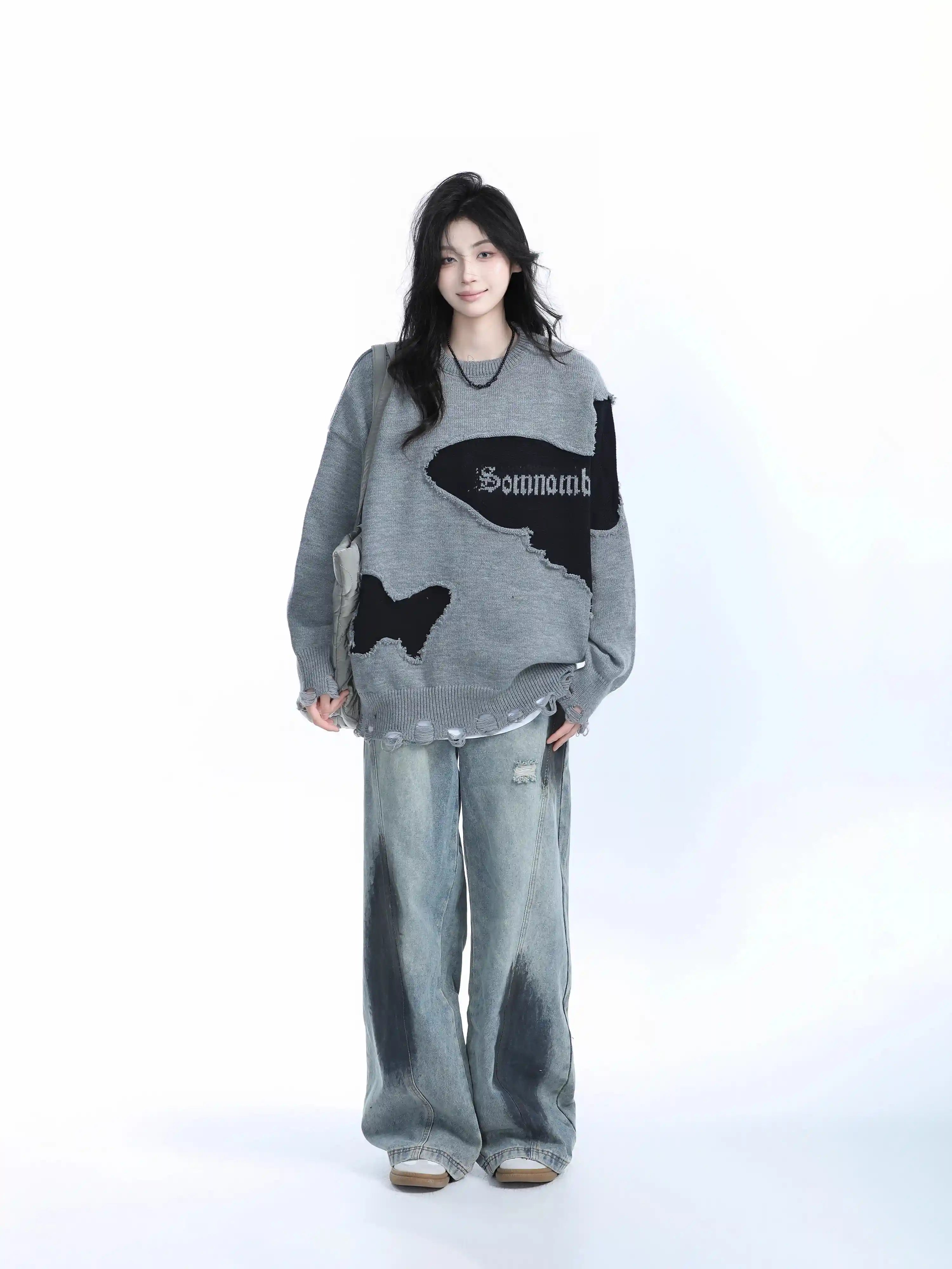 Distressed Butterfly Knit Sweater   OL1992