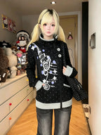 Music Note Polka Dot Stand Collar Zip Jacket OL2476