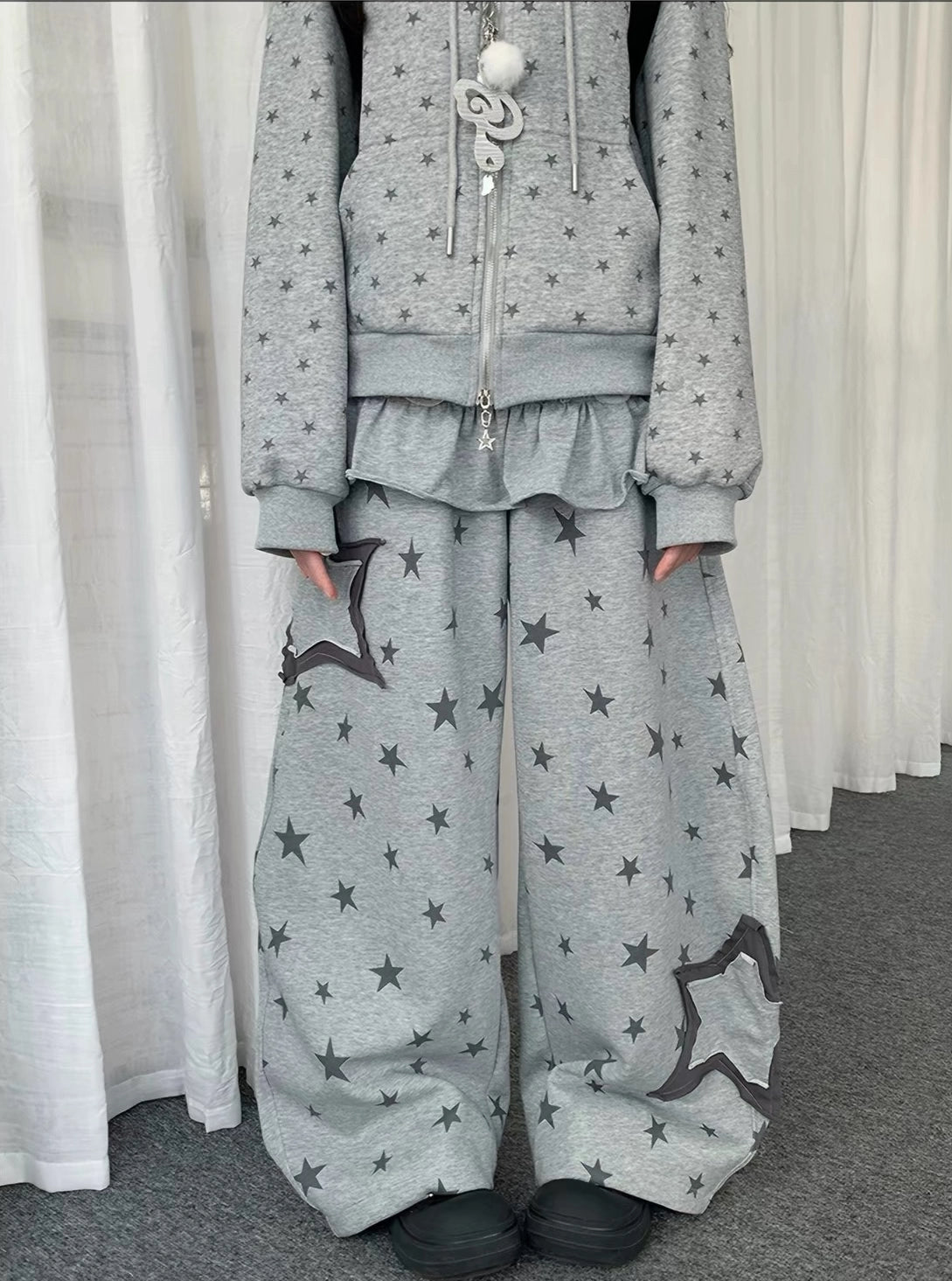 Y2K Star Layered Curved Sweatpants   OL2241