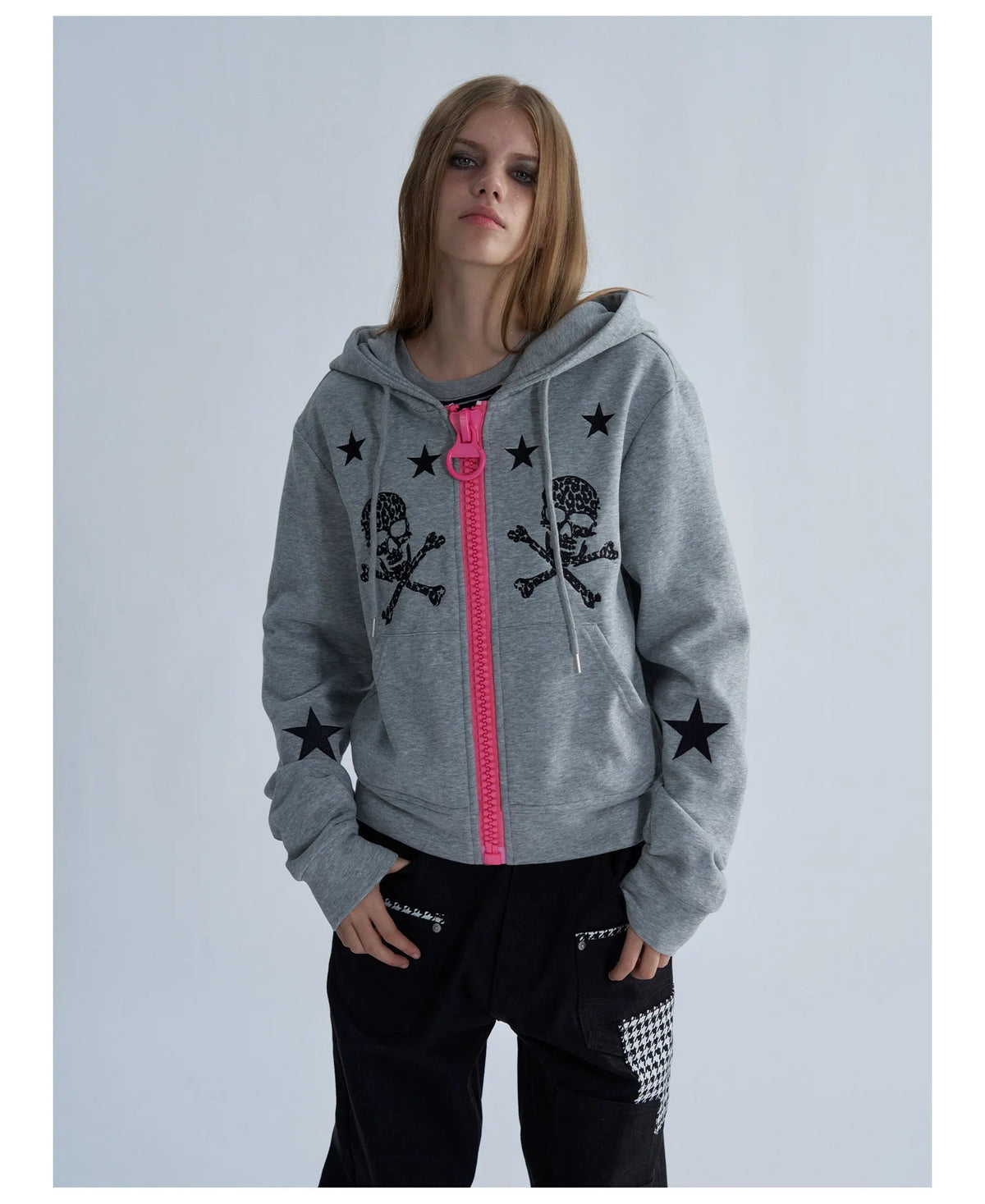 Star Skull Graphic Zip Hoodie OL2430