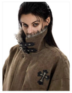 Vintage Cross Eagle Faux Suede Padded Jacket   OL2052