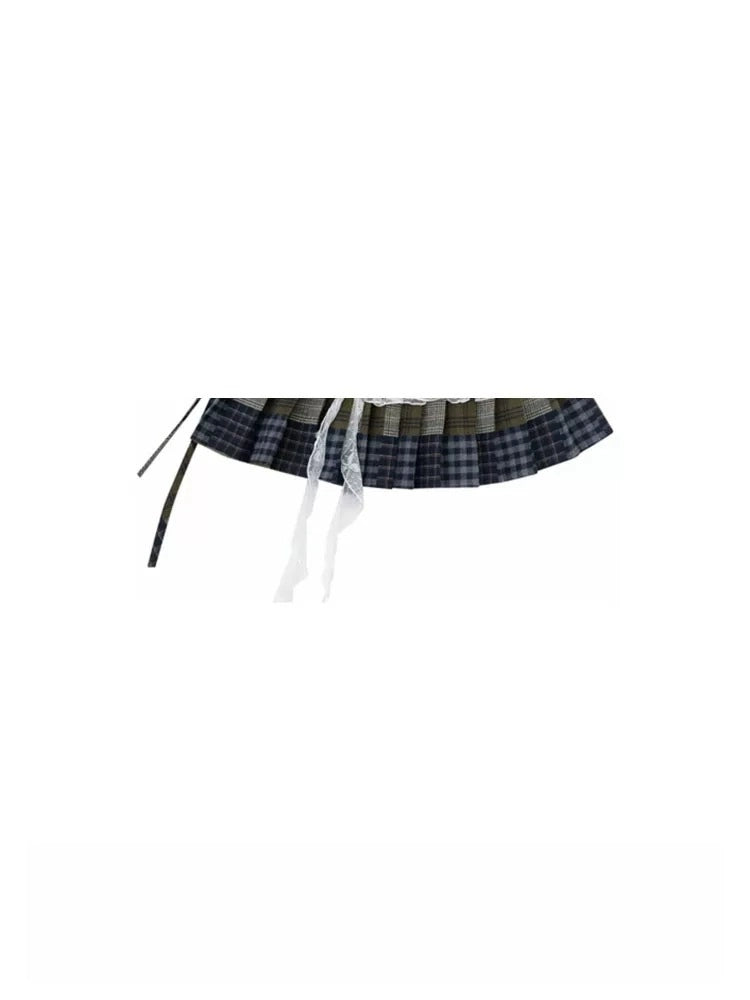 Patchwork Plaid Lace Wrap Skirt OLA041