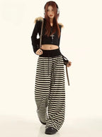 Striped High Waist Drawstring Wide Leg Lounge Pants OL2228