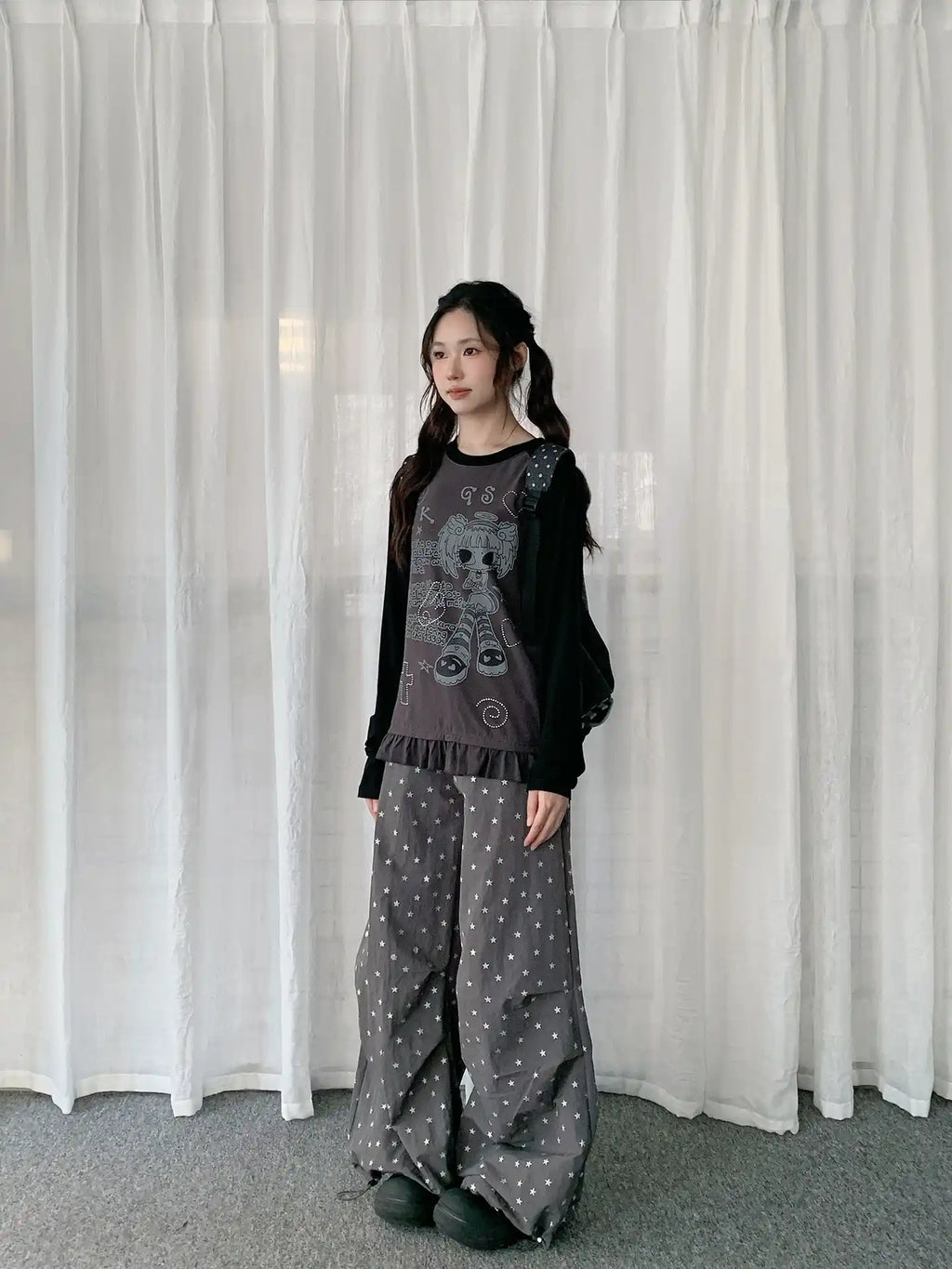 Vintage Star Print Pleated Cargo Pants OL2289