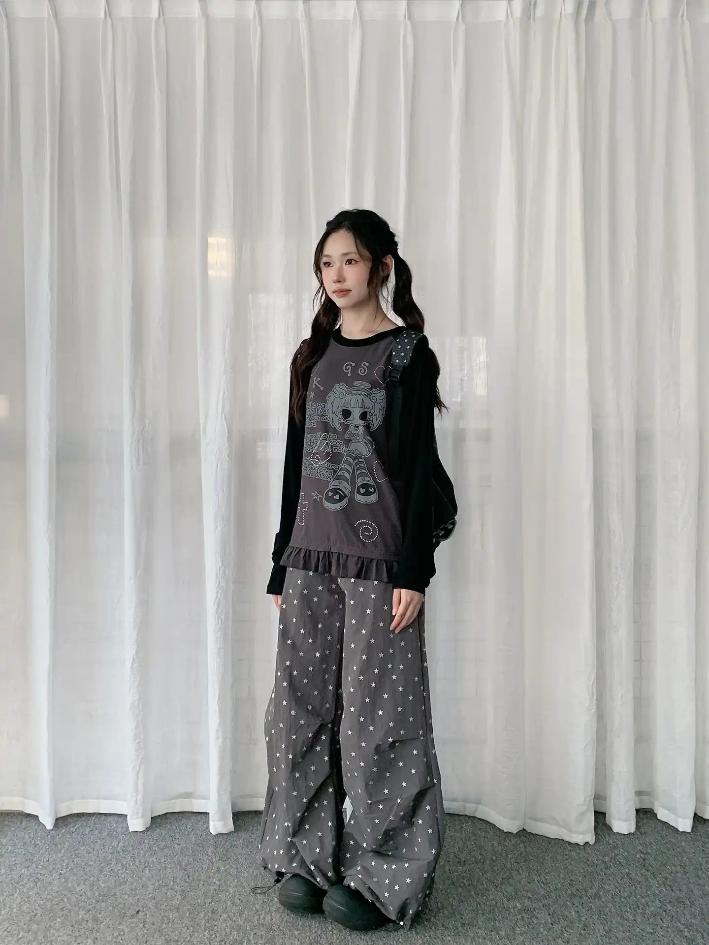 Vintage Star Print Pleated Cargo Pants OL2289