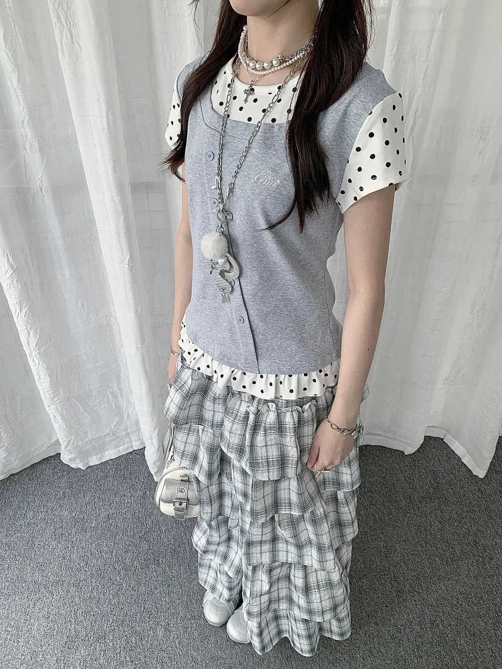 Polka Dot Ruffle Layered Tee oliviroa オリヴィオラ