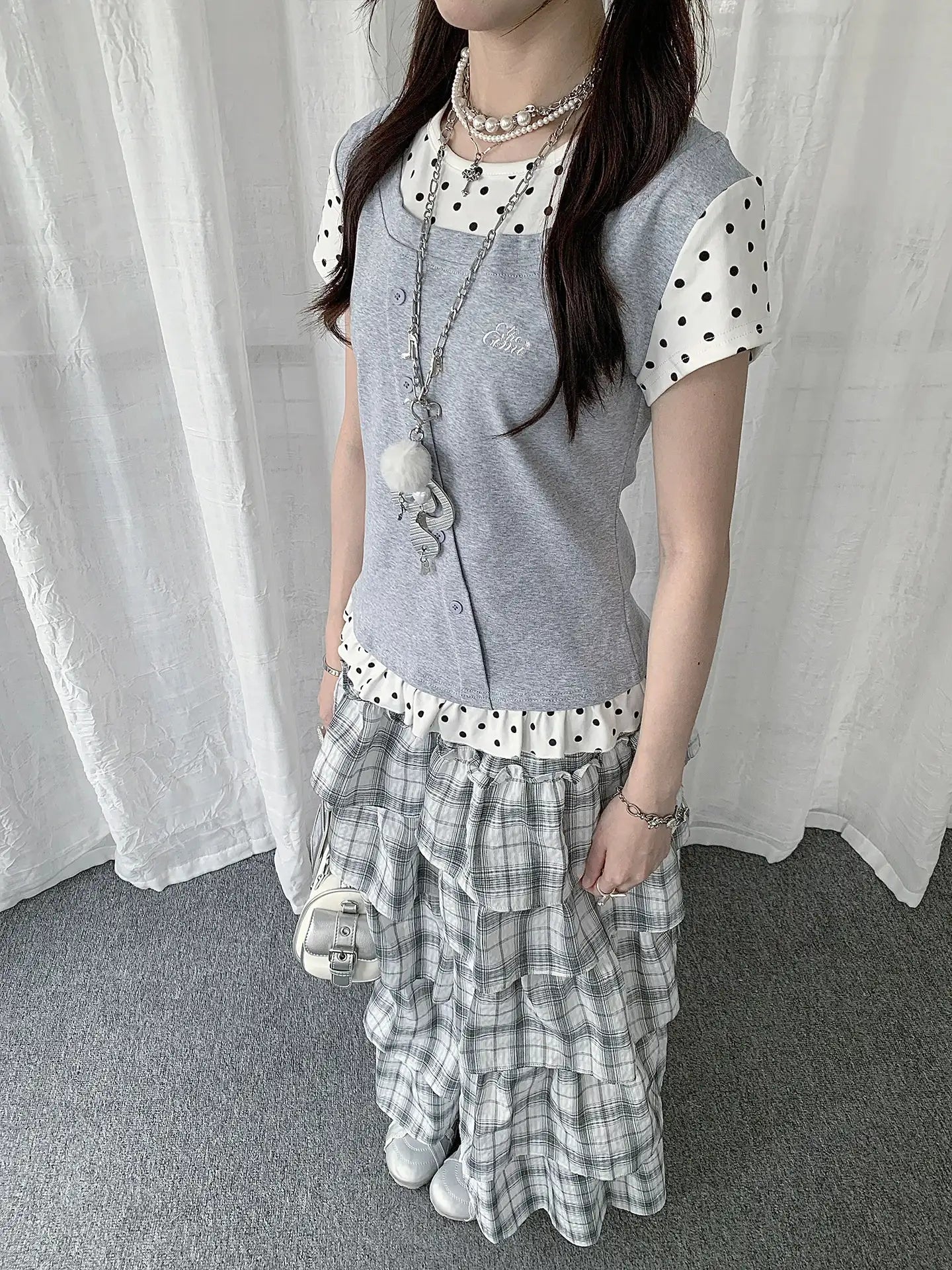 Polka Dot Ruffle Layered Tee oliviroa オリヴィオラ