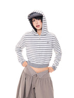 Striped Cropped Zip Knit Hoodie OL2419