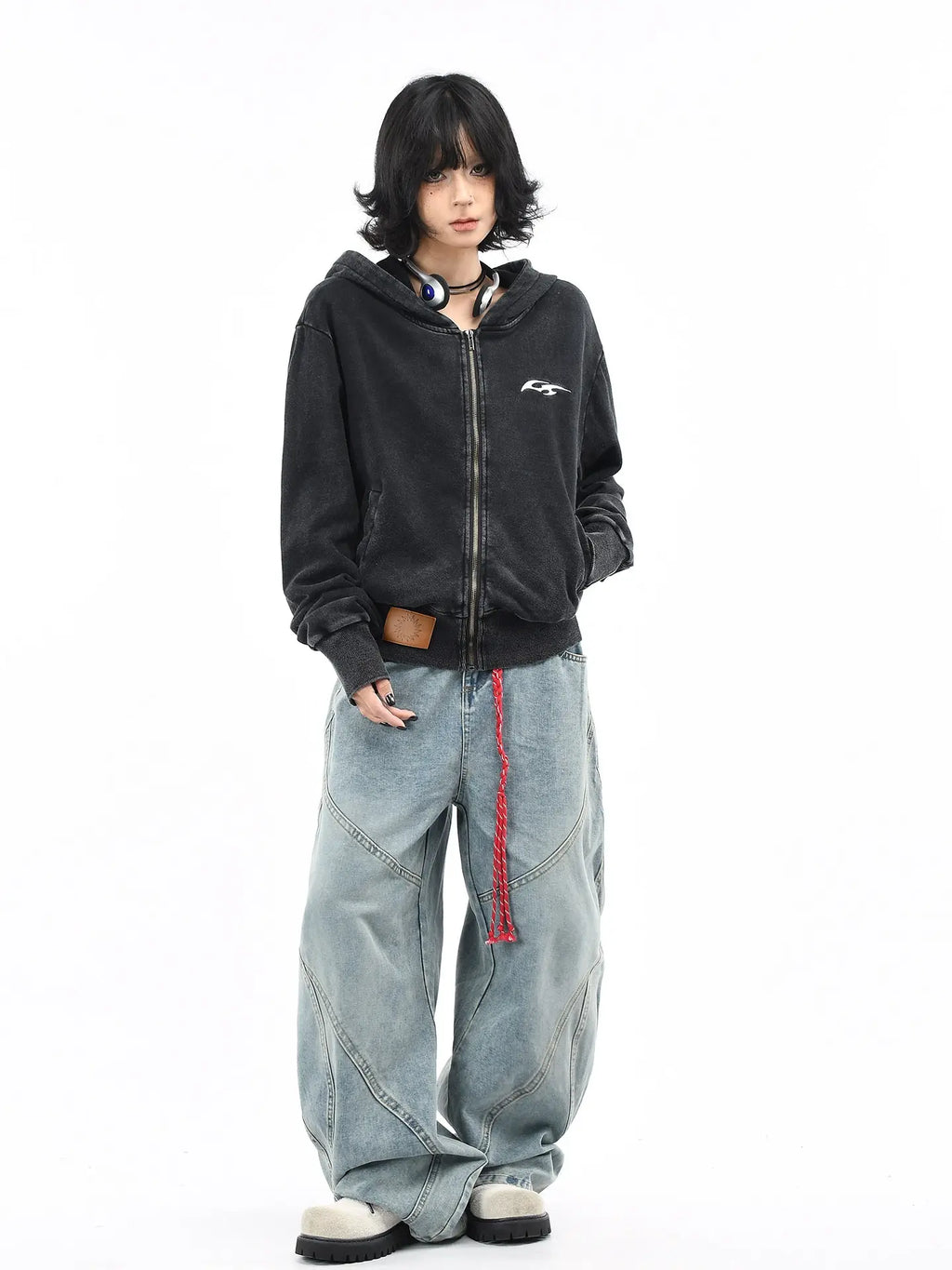 Washed Cropped Zip Hoodie OL2235