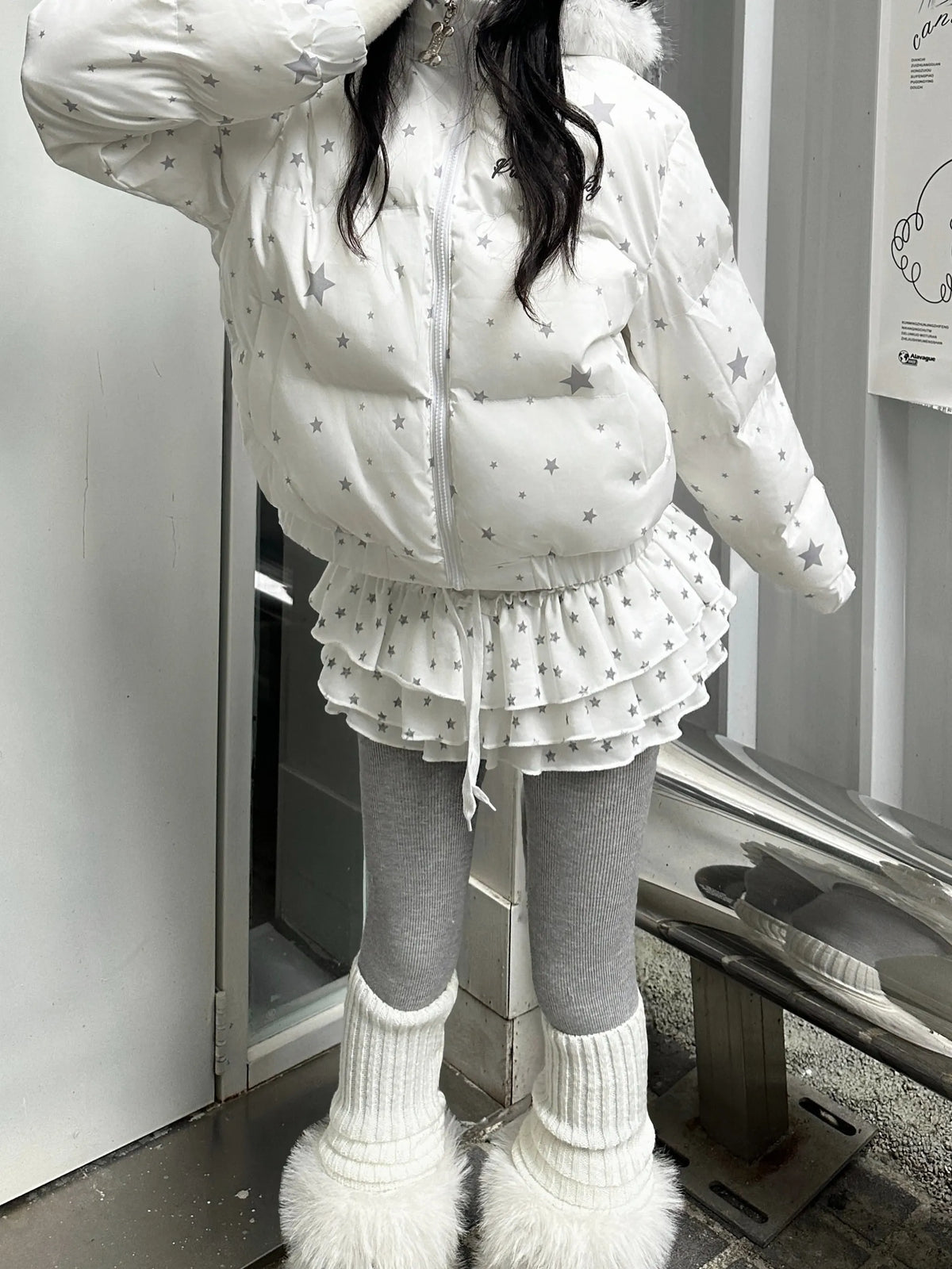 Star Print Tiered Ruffle Skort OLA051