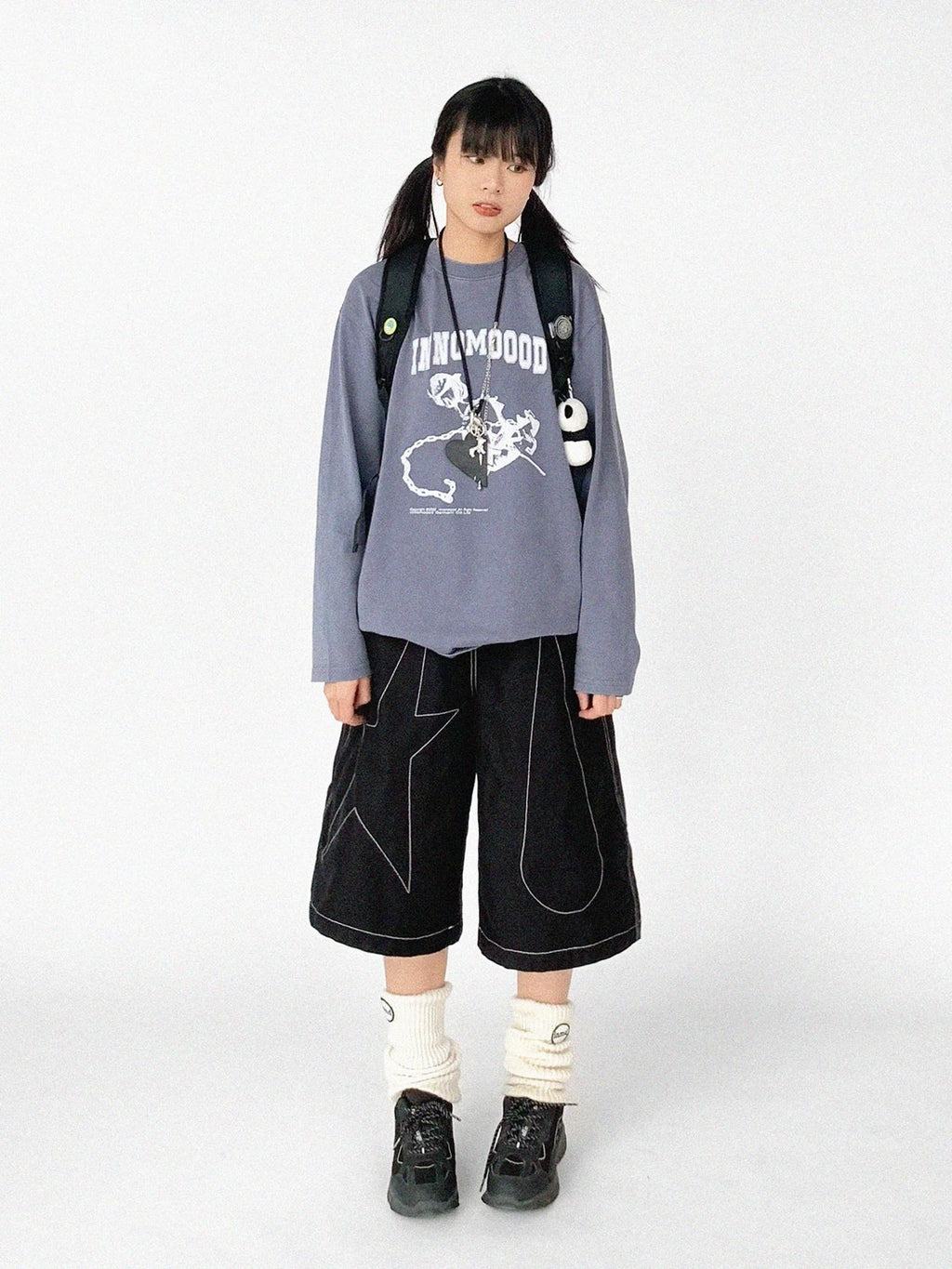 Tears Star Contrast Wide Shorts OL2363