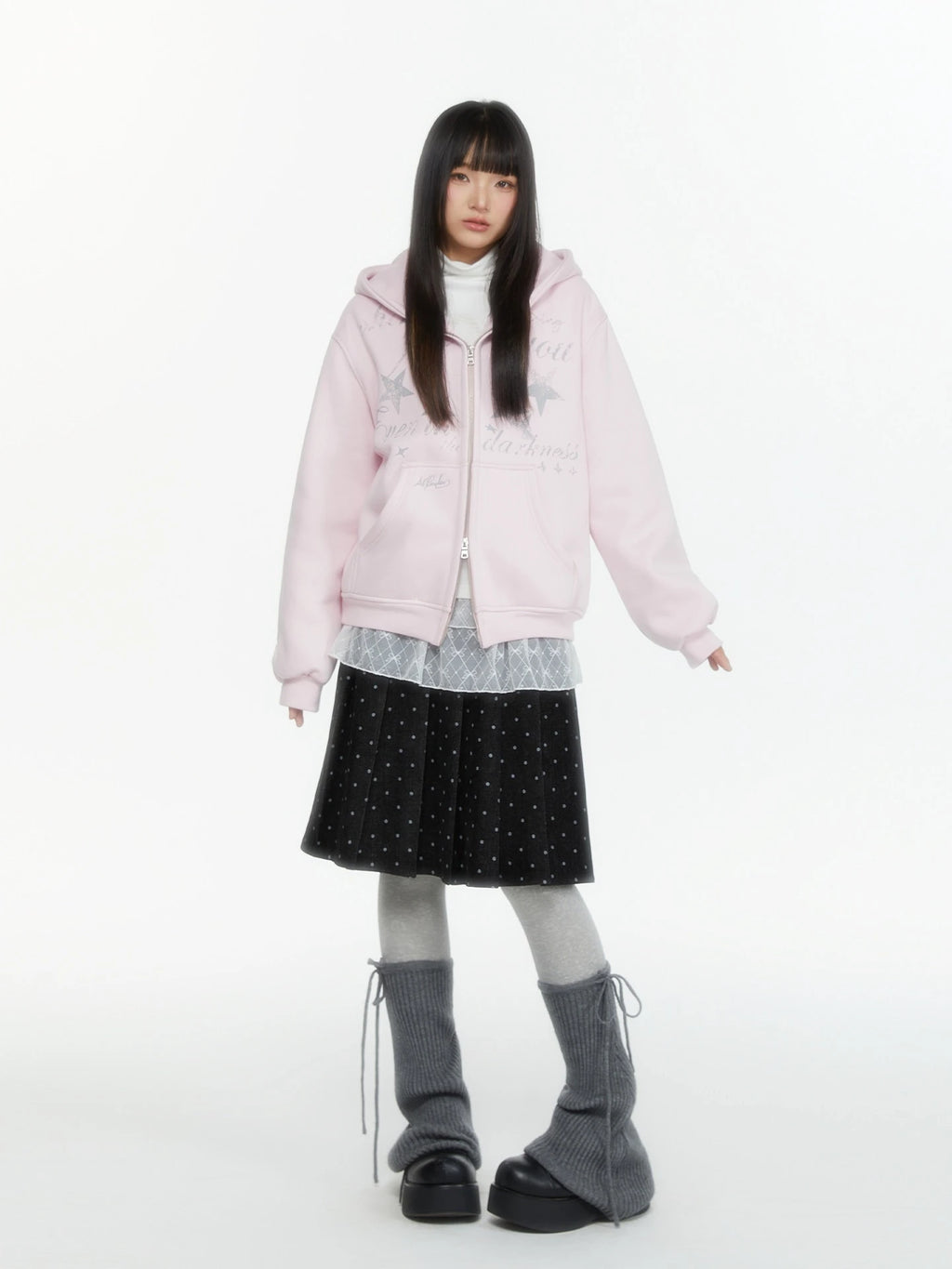 Embroidered Double Zip Oversized Hoodie OL2299