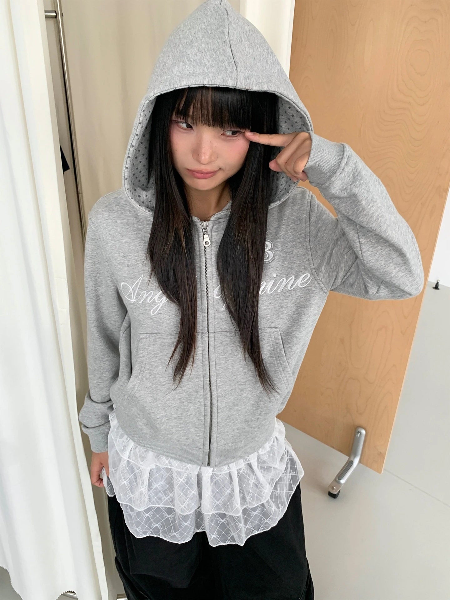 Star Print Embroidered Hoodie OL2297