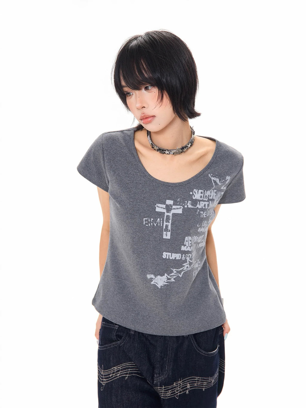Vintage Letter Print T Shirt oliviroa オリヴィオラ