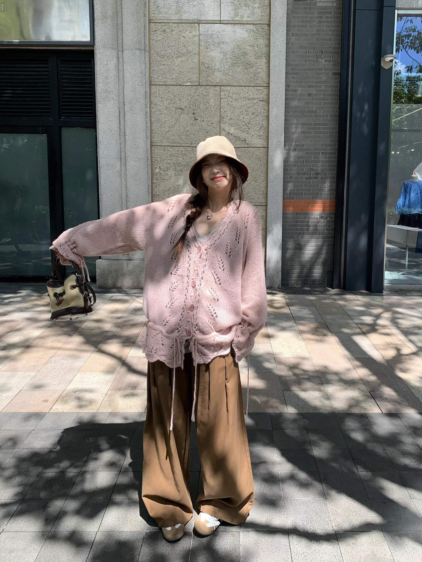透かし編みドロストカーディガン ゆるシルエット