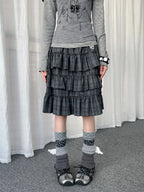 Retro Plaid Layered Ruffle Cake Mini Skirt Y2K oliviroa オリヴィオラ