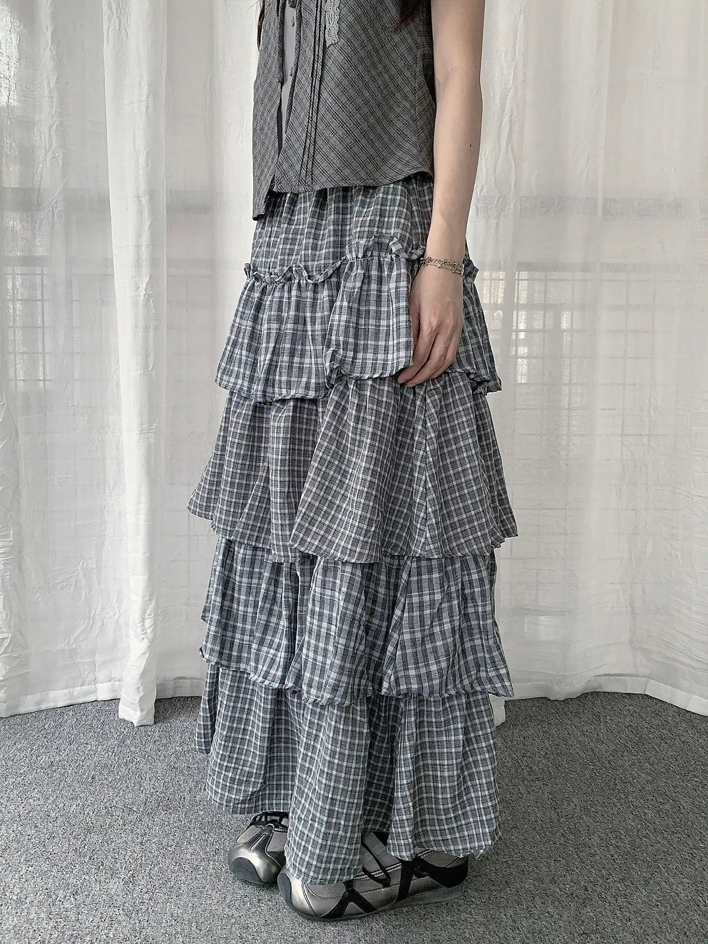 Layered Check Cake Skirt Dress  OL2274