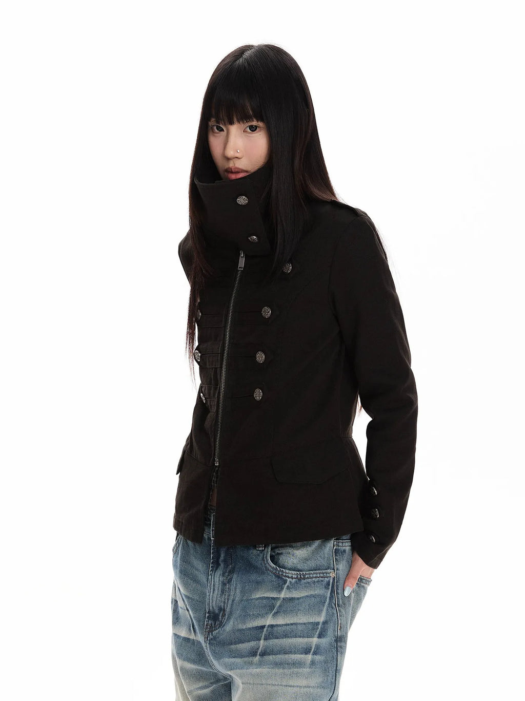 Double Breasted Scarf Collar Cropped Jacket oliviroa オリヴィオラ